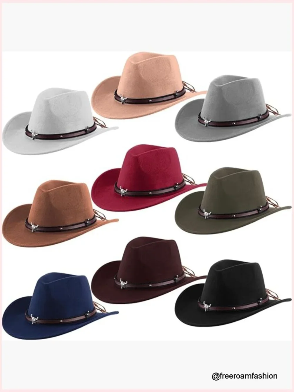 9 Unisex Cowboy Hats with Strap, Faux Felt Western Hats for Party Costume